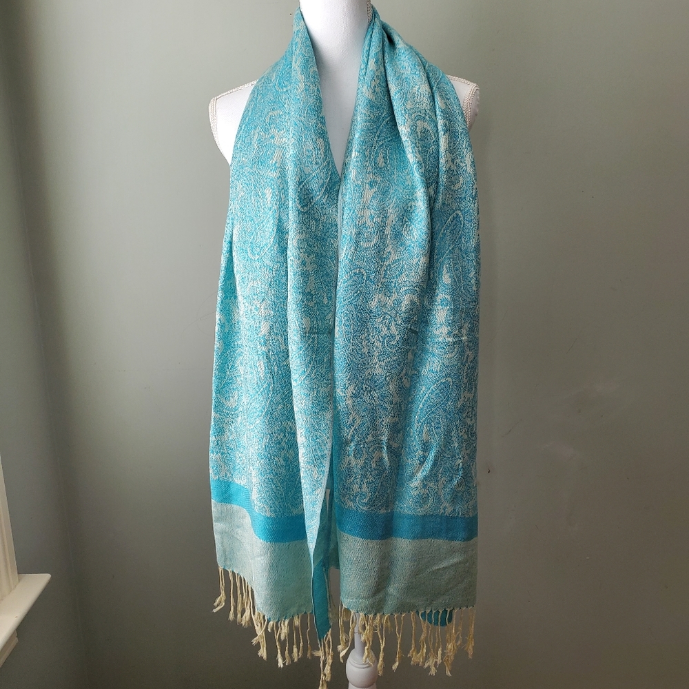 Pashmina Scarf Blue and Cream